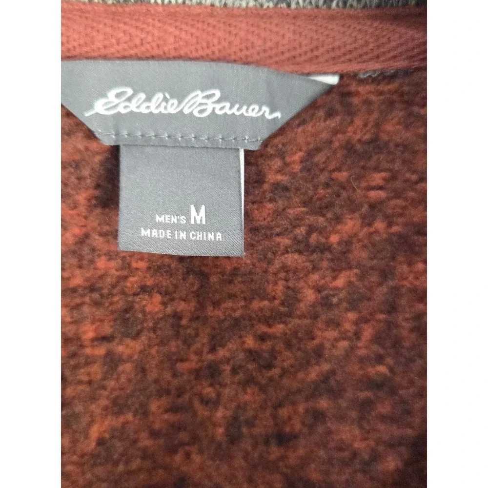 Eddie Bauer 1/4 Zip Sweater Mens Medium Orange Black Pullover Long Sleeve Casual